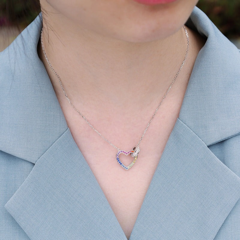 Collar Kemstone artesanal con circonita cúbica en forma de corazón, diseño original - Plata de ley 925, colgante para mujer, 45 cm