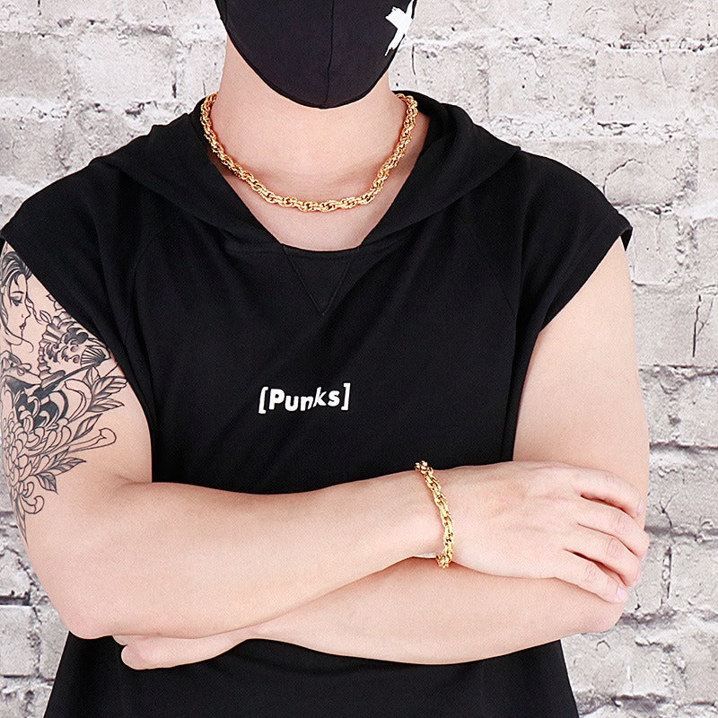 Kemstone Heavy Rope Twist Stainless Steel Chain – Bold Hip-Hop Men’s Necklace & Bracelet KS138928-Z