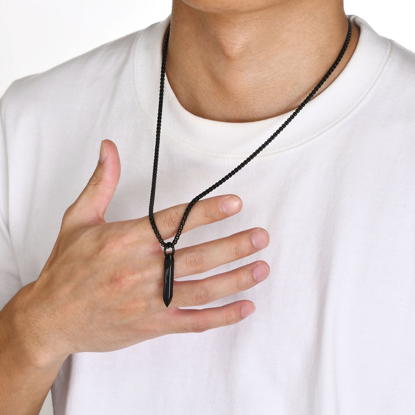 Kemstone Hex Spike Pendant Necklace for Men – Stainless Steel Gothic Nail Amulet Silver & Black PN-1832