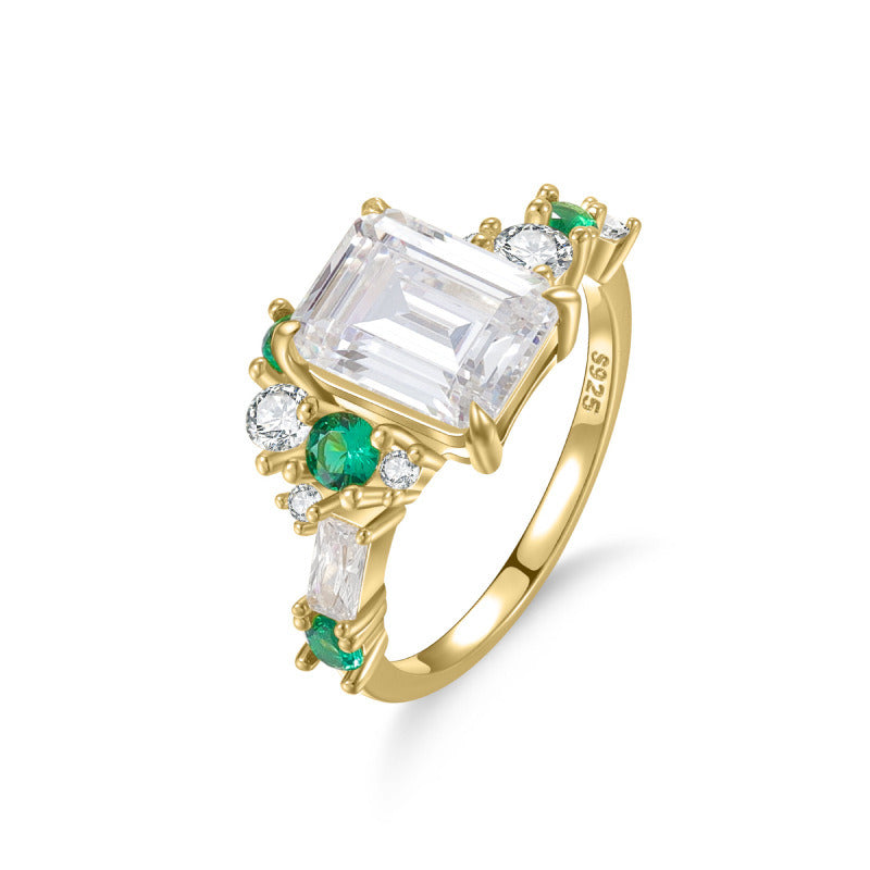 Kemstone 3 Carat Emerald-Cut Moissanite Ring – Gold-Plated Sterling Silver Vintage Engagement Jewelry for Women