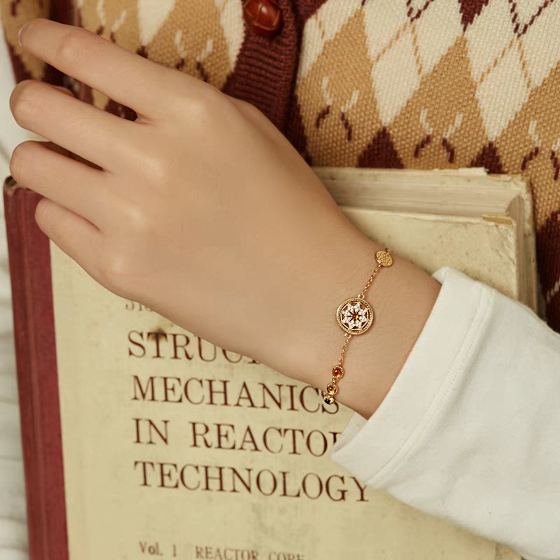 Kemstone Sunset Ferris Wheel Bracelet – 925 Sterling Silver Gold Plated with Spessartite Garnet, Citrine & Smoky Quartz
