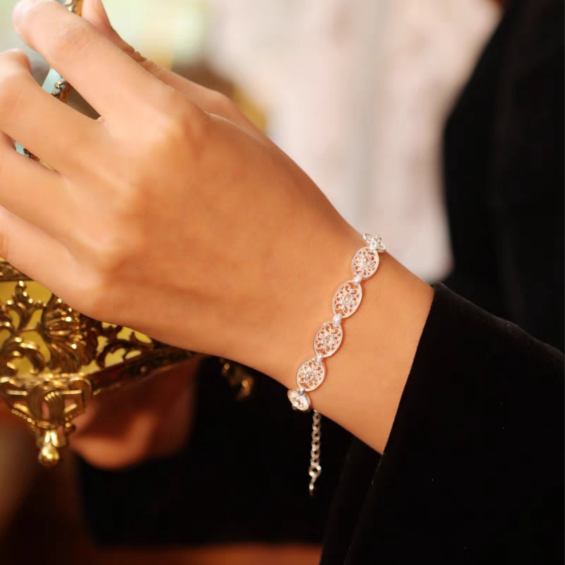 Pulsera de encaje ligero tejida a mano con diseño original de Kemstone - Plata de ley 925, diseño geométrico hueco vintage