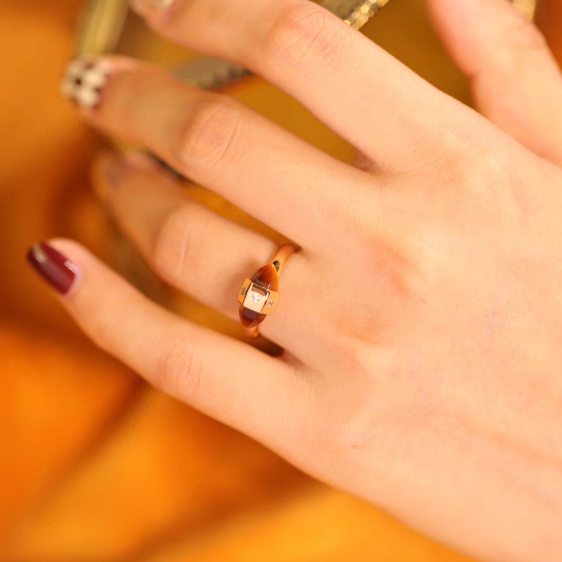 Anillo de ojo de tigre de plata de ley 925 bañado en oro con circonita cúbica, diseño original "Anillos Luminosos", hecho a mano, estilo vintage, hecho a mano, con diseño minimalista francés para mujer.