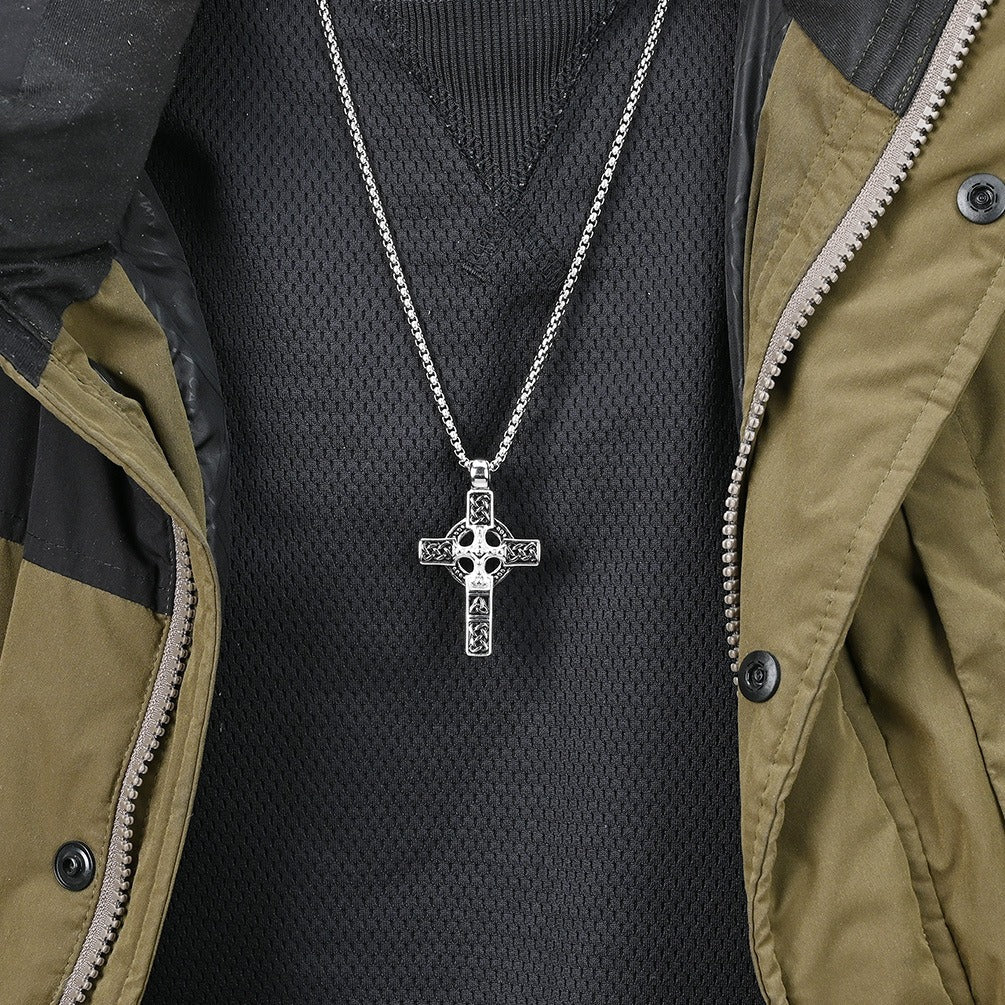 Kemstone Men’s Celtic Cross Pendant Necklace – Stainless Steel Faith & Strength K-PT453