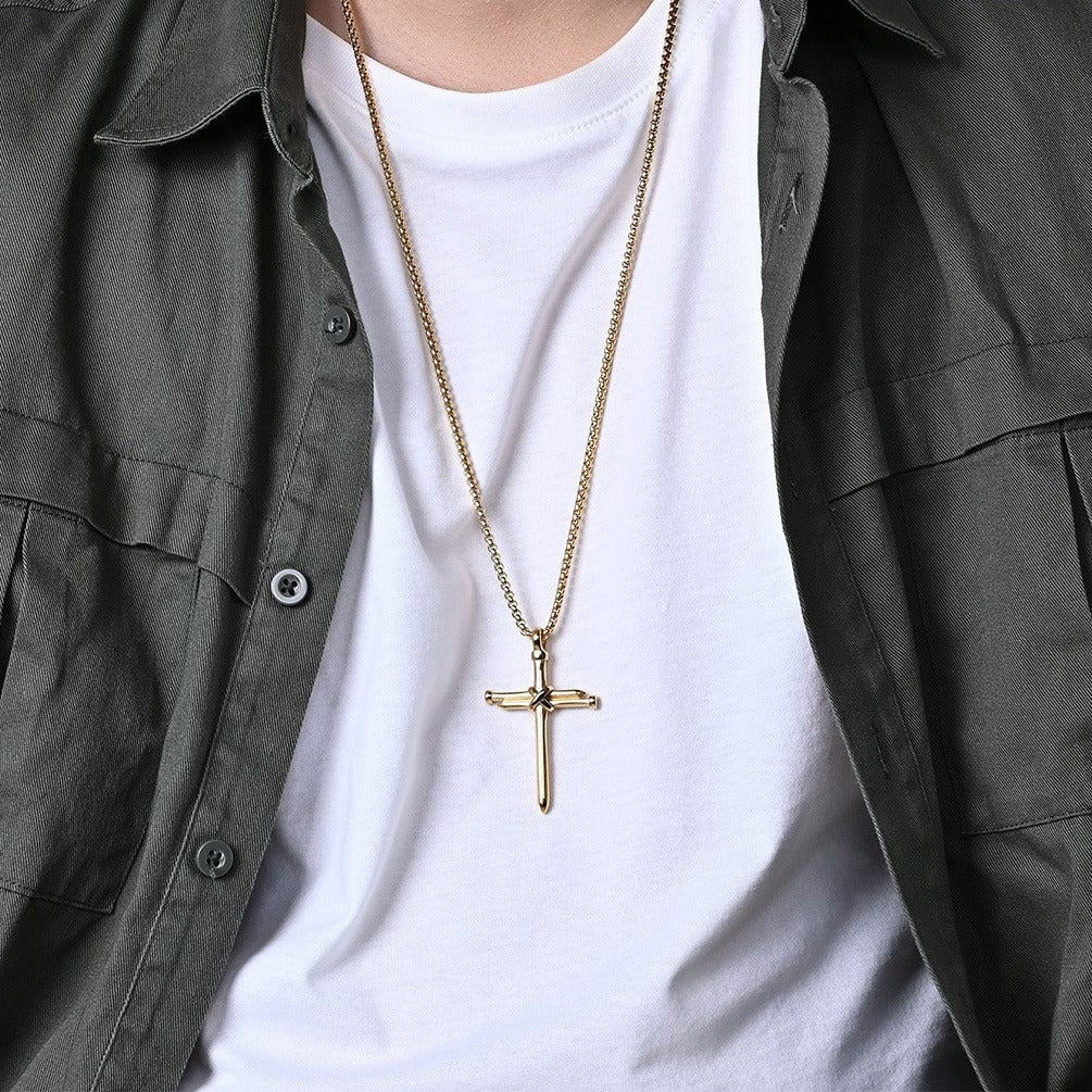 Kemstone Stainless Steel Nail Cross Pendant Necklace – Vintage Strength Men’s Jewelry K-PT352