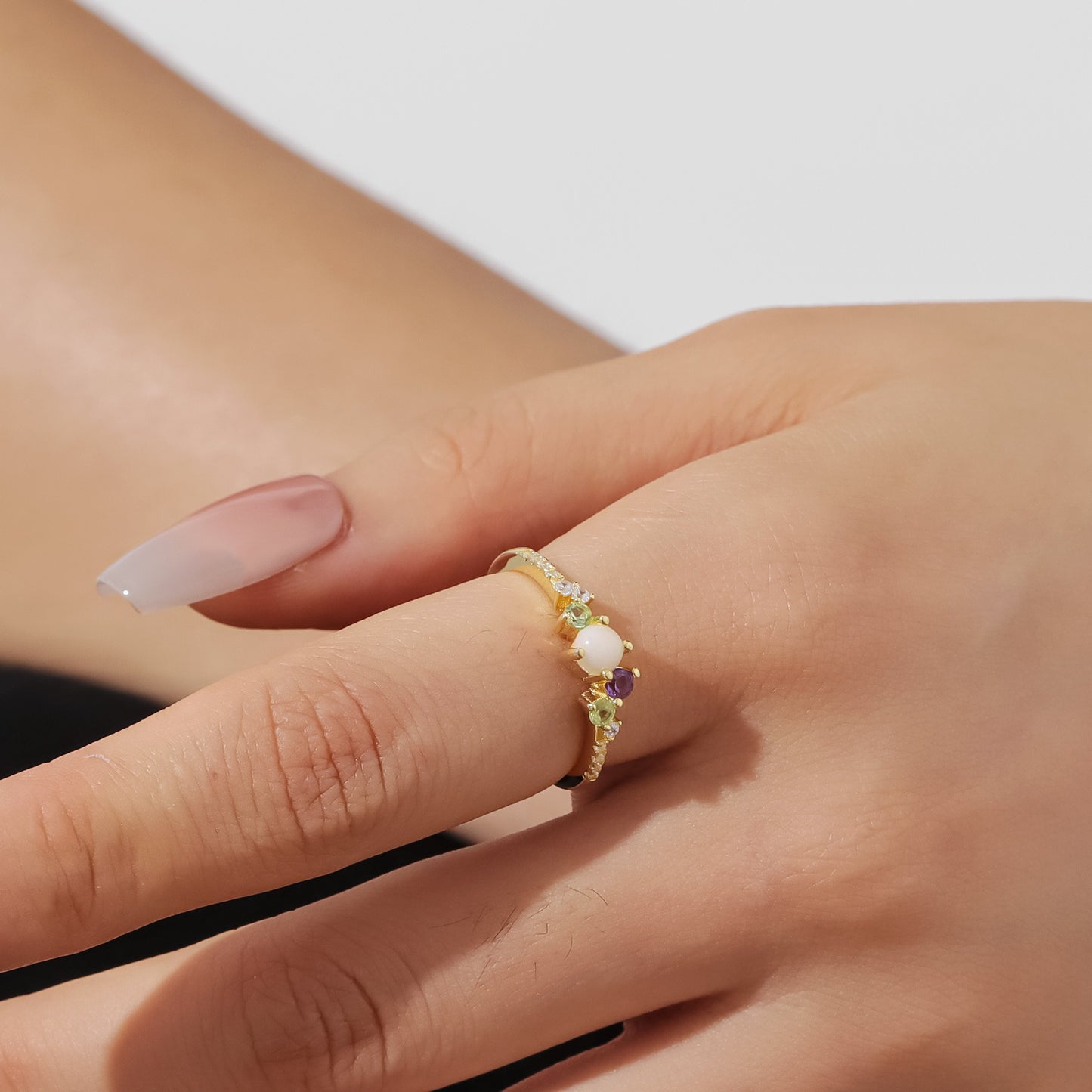 Kemstone Spring Bloom Ring – Natural Opal, Amethyst & Peridot, 18K Gold Vermeil on Sterling Silver T7-OL1124ROP