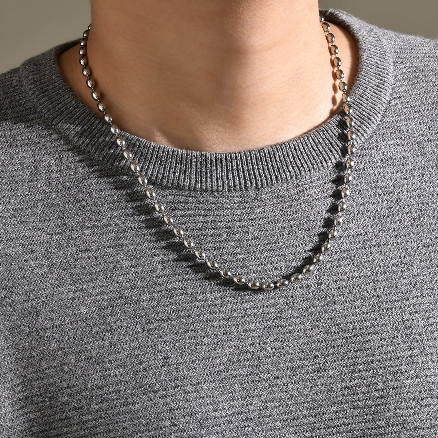 Kemstone Stainless Steel Oval Ball Chain Necklace – Minimalist Sporty Pendant NC-1253