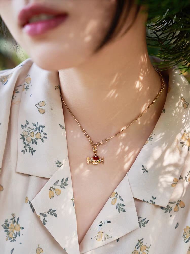 Kemstone Sunrise Plane Necklace – Spessartite Garnet Airplane Pendant, Adjustable 925 Sterling Silver Gold-Plated Chain