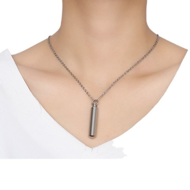 Kemstone Cylindrical Titanium Steel Perfume Pendant – Couple’s Essential Oil Necklace PN-587