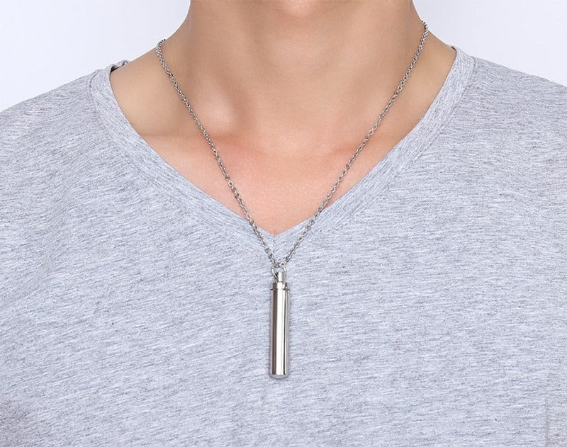 Kemstone Cylindrical Titanium Steel Perfume Pendant – Couple’s Essential Oil Necklace PN-587