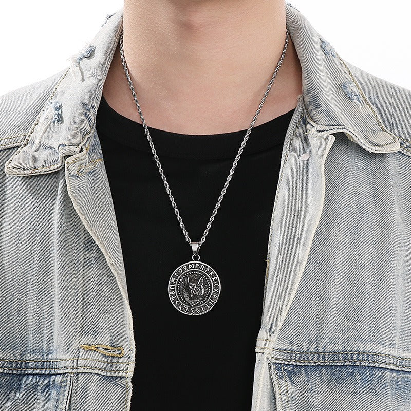 Kemstone Viking Wolf & Eagle Rune Necklace – Titanium Steel Courage Amulet KP116179-MZOZ