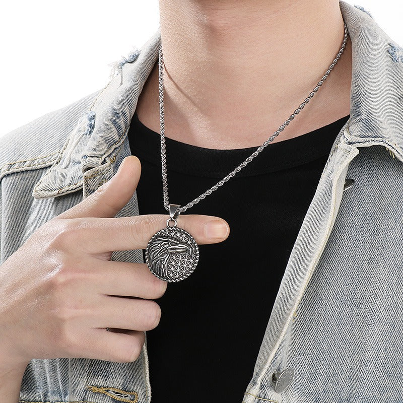 Kemstone Viking Wolf & Eagle Rune Necklace – Titanium Steel Courage Amulet KP116179-MZOZ