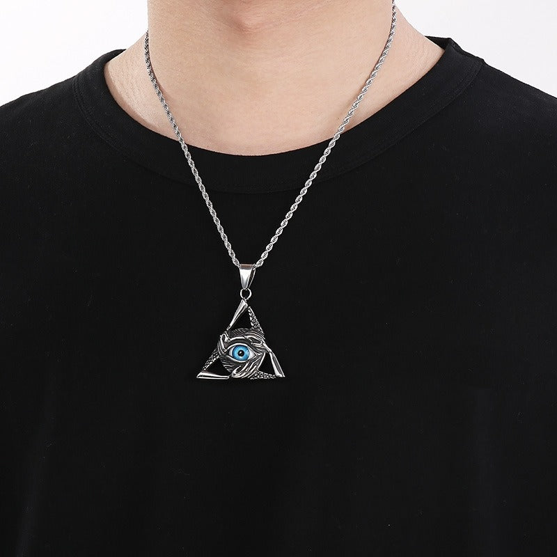 Kemstone Viking Compass Necklace – Titanium Steel Evil Eye Amulet KP116383-MZOZ