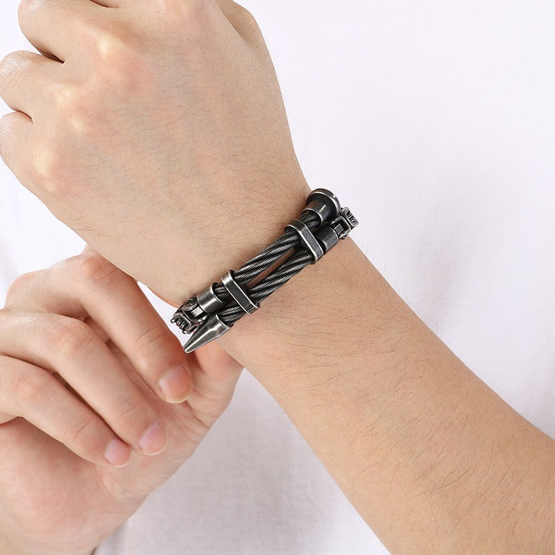 Kemstone Men’s Titanium Steel Cable Nail Punk Chain Bracelet KB208453-KFC