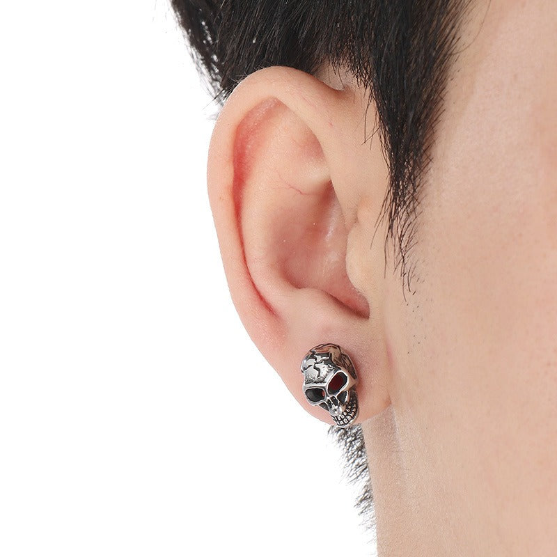 Kemstone Men’s Stainless Steel Skull Stud Earrings – Gothic Punk Style KE117706-KJX