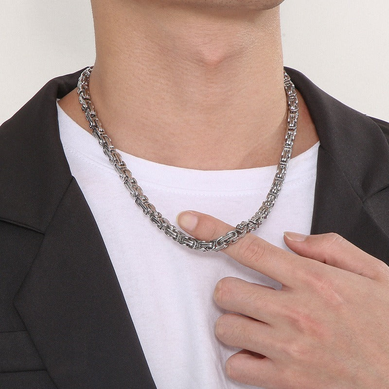 Kemstone King’s Byzantine Chain Necklace for Men – Heavy-Duty Stainless Steel Statement Jewelry KN33444-Z