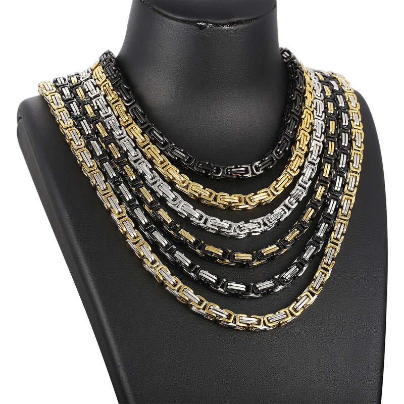 Kemstone King’s Byzantine Chain Necklace for Men – Heavy-Duty Stainless Steel Statement Jewelry KN33444-Z