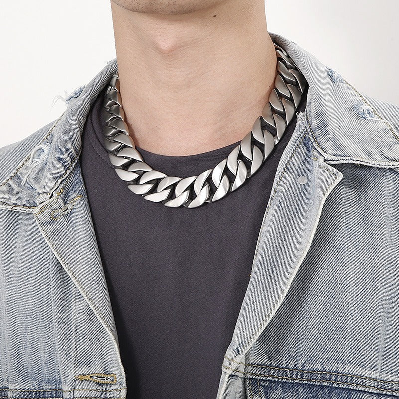 Kemstone Stainless Steel Cuban Chain Necklace with Bone Clasp – Thick Matte Finish KN1196452-KJX