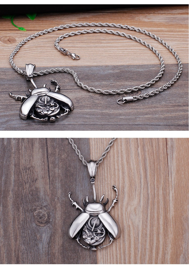 Kemstone Mechanical Beetle Pendant – Stainless Steel Gear Necklace for Men KP79432-BD