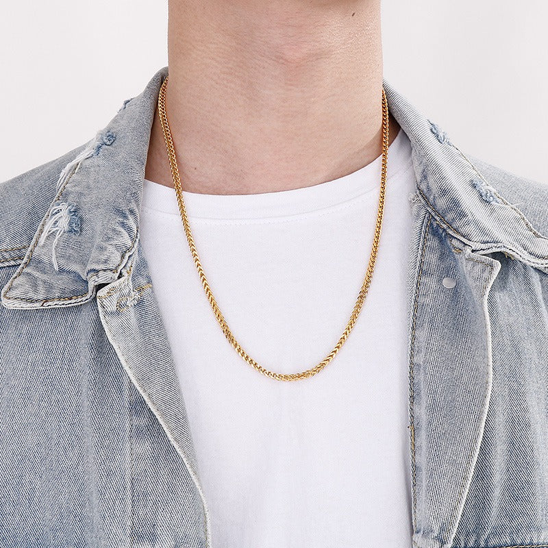 Kemstone Men’s Dragonbone Chain Necklace – 3mm Stainless Steel Magnetic Clasp Gold & Silver KN229117