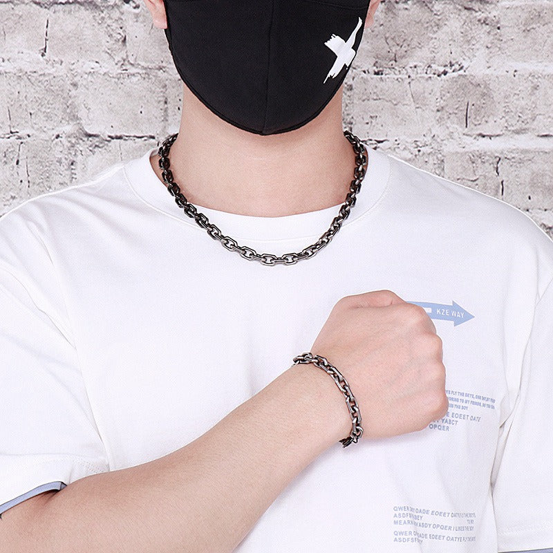 Kemstone Men’s Black O-Link Chain Bracelet & Necklace – Stainless Steel Gothic Viking KS141119-Z