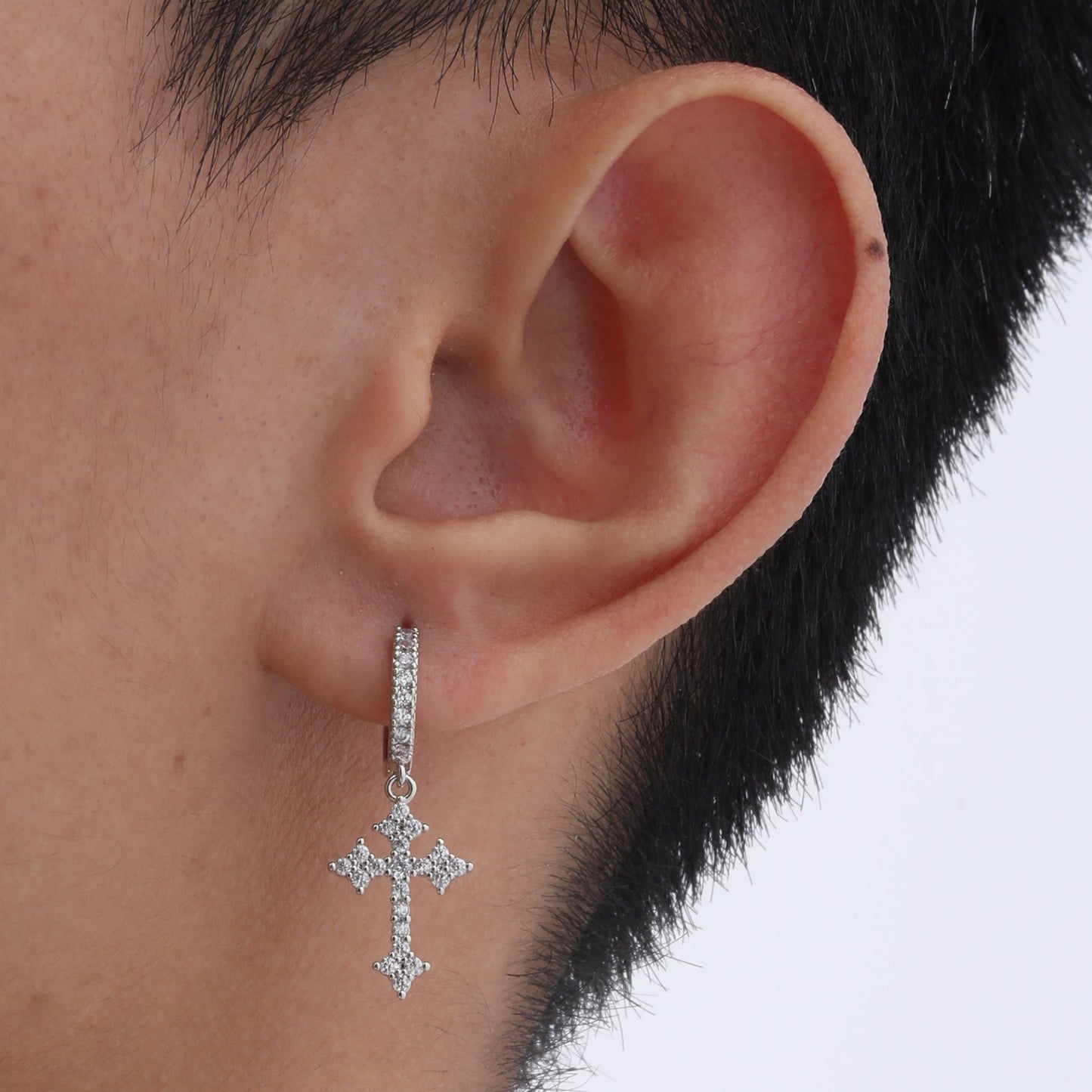 Kemstone Men's Cross Zircon Stud Earrings – Gothic Minimalist Copper Jewelry EBD-410
