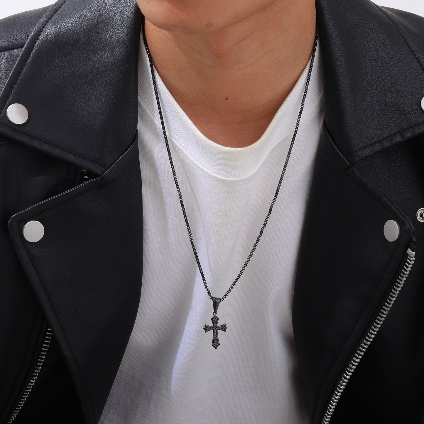 Kemstone Men’s Gothic Cross Necklace – Stainless Steel Pendant in Black, Silver, or Gold, Symbol of Faith & Power PN-2012