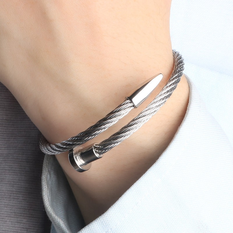 Kemstone Men’s Nail Cable Cuff Bracelet – Stainless Steel Industrial Punk Wristband KB110358-K