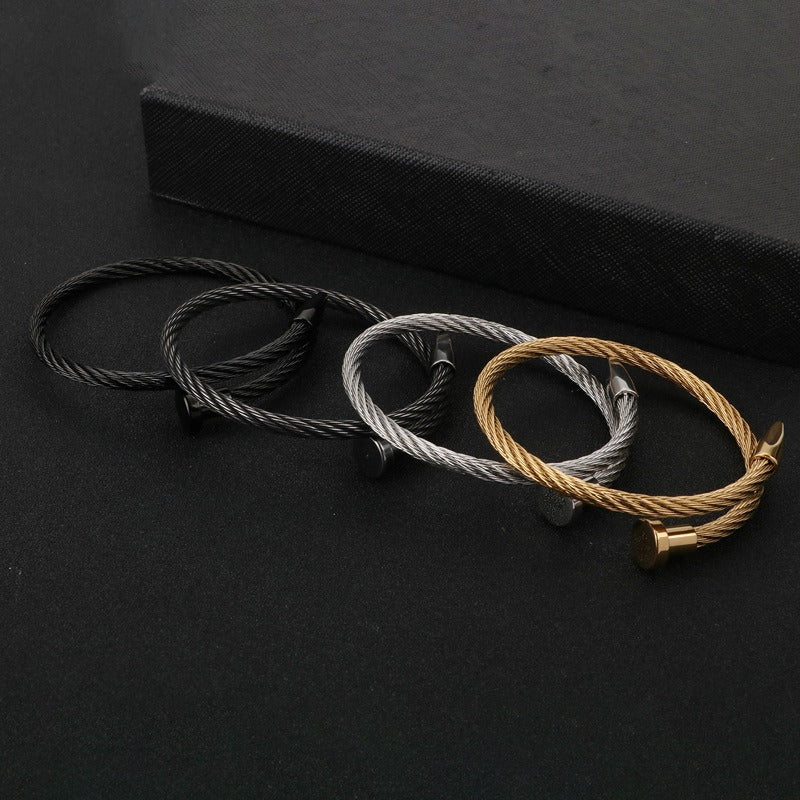 Kemstone Men’s Nail Cable Cuff Bracelet – Stainless Steel Industrial Punk Wristband KB110358-K