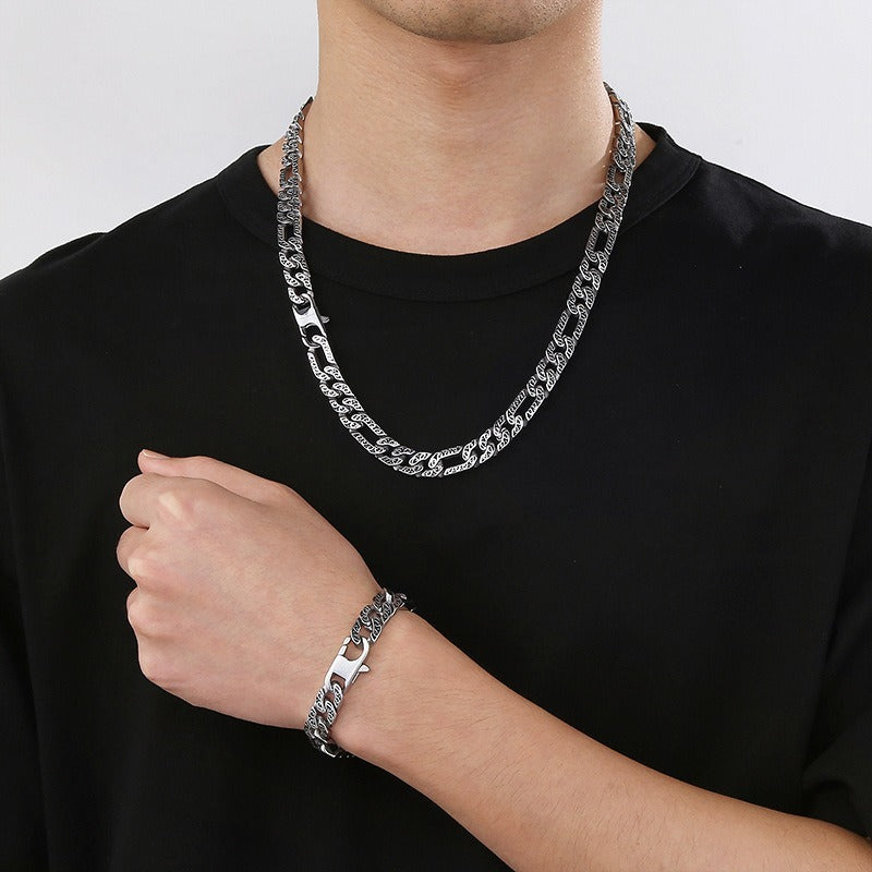 Kemstone Men’s Patterned Stainless Steel Chain Bracelet – Vintage Gothic Norse Punk KB120773-BD
