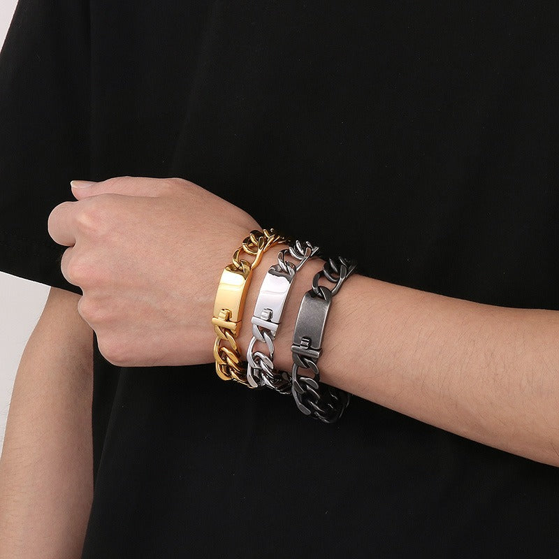 Kemstone Men’s Polished Cuban Chain Bracelet – 12mm/15mm Stainless Steel Urban Biker KB56160-D