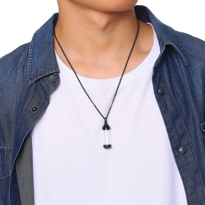 Kemstone Men’s Stainless Steel Glass Vial Pendant Necklace – Gothic Memorial Perfume Bottle Urn Amulet PN-716