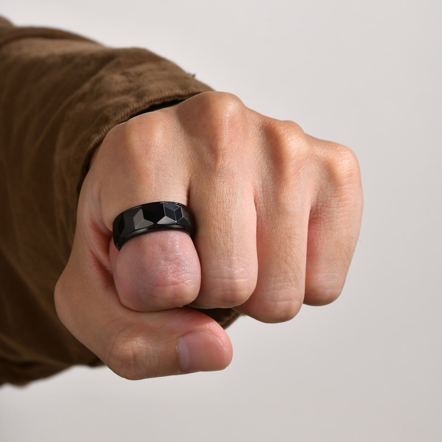 Kemstone Tungsten Steel Ring for Men – Matte Black & Gold Contrast Durable Minimalist Band TCR-043