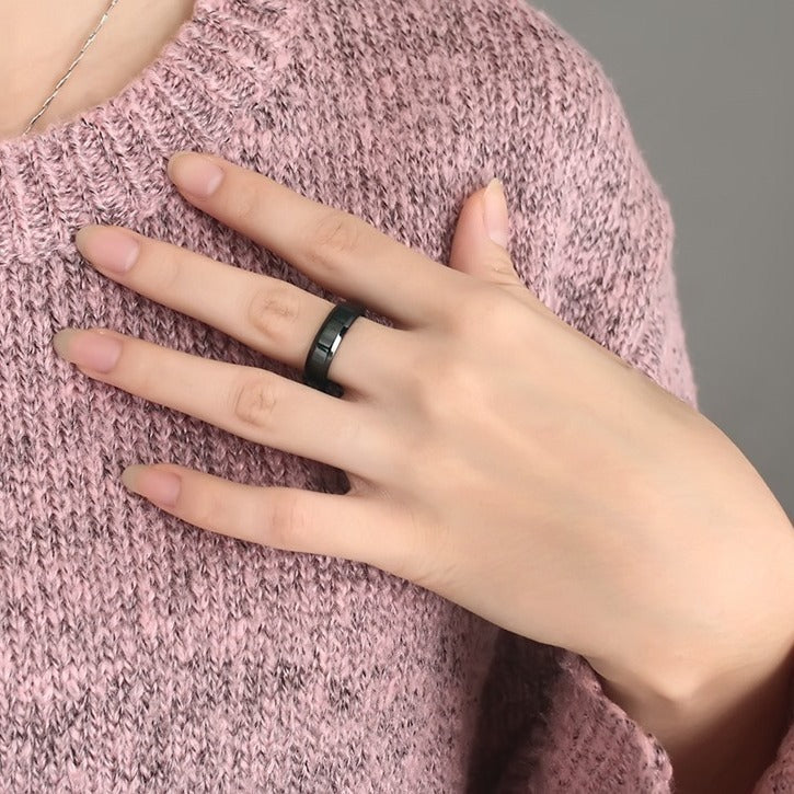 Kemstone Minimalist Power Band – 6mm Stainless Steel Black Ring | Gothic Street Style R-143