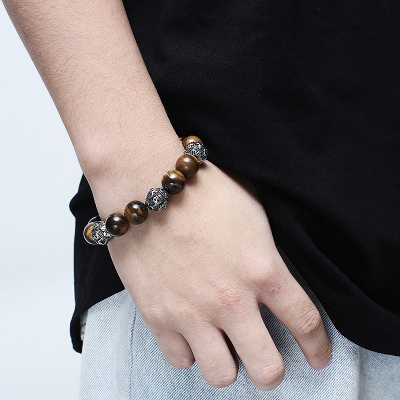 Kemstone Natural Tiger Eye Stone Mantra Bracelet – Earthy Protection, Ancient Wisdom KB119665-Z