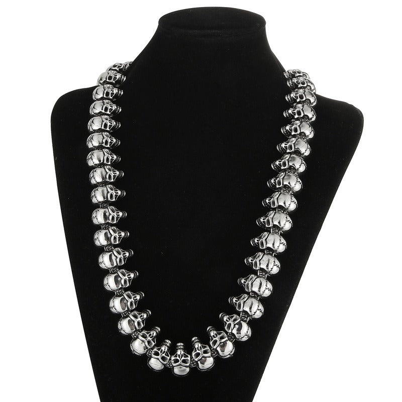 Kemstone Skull Link Chain Necklace & Bracelet – Stainless Steel Gothic Hip-Hop Jewelry KB29213-D