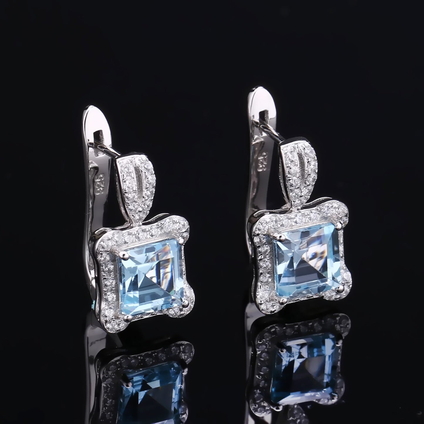 Pendientes Kemstone de plata de ley con topacio azul cielo y detalles de circonita blanca, diseño original, hechos a mano, K244284E