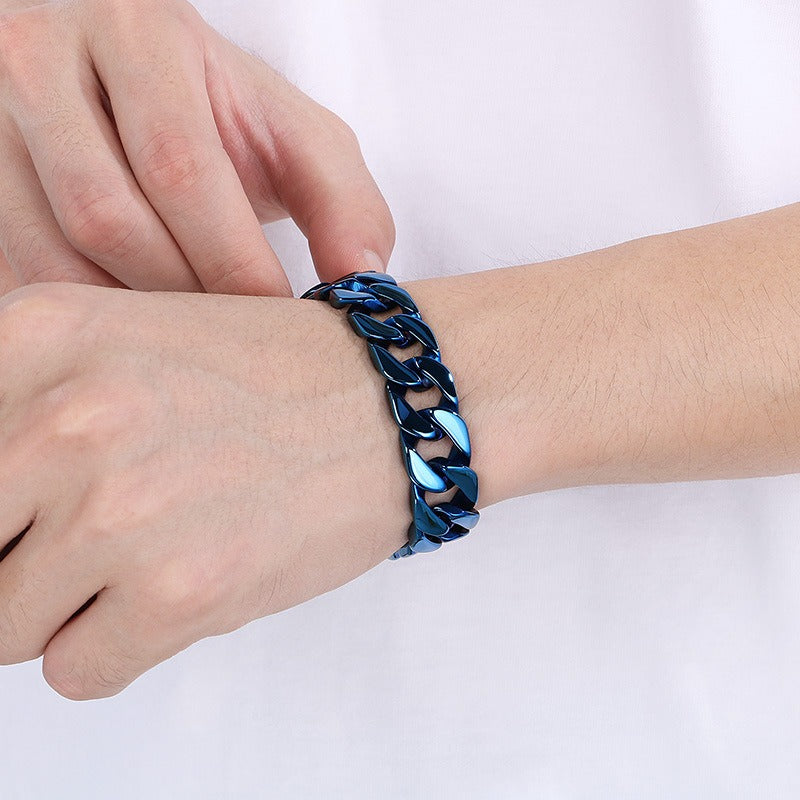 Kemstone Men’s Stainless Steel Cuban Chain Bracelet – 21cm Street Style Gothic Power Link KB27123-D