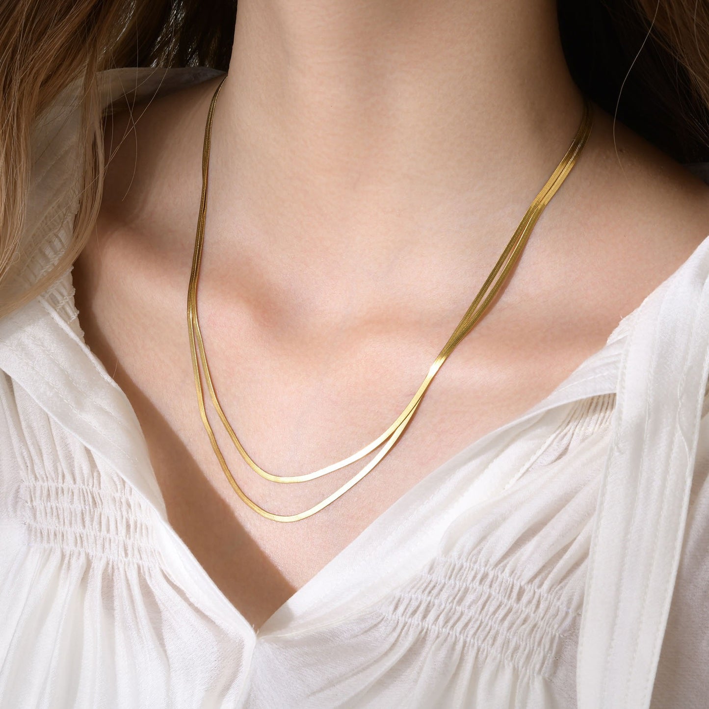 Collar de doble cadena de acero inoxidable Kemstone para mujer - Joyería minimalista con eslabones en capas NC-973
