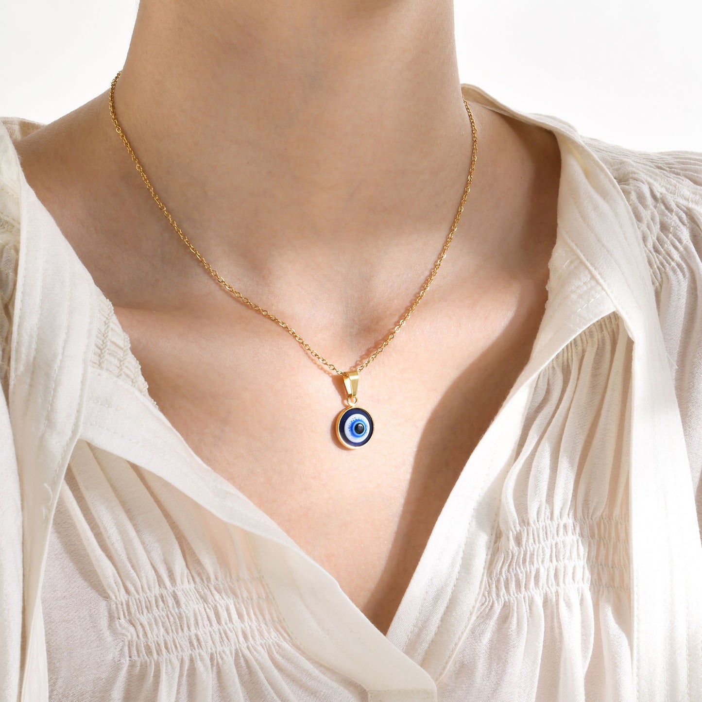 Collar con colgante de ojo malvado de acero inoxidable Kemstone, joya minimalista dorada para el día a día PN-1848