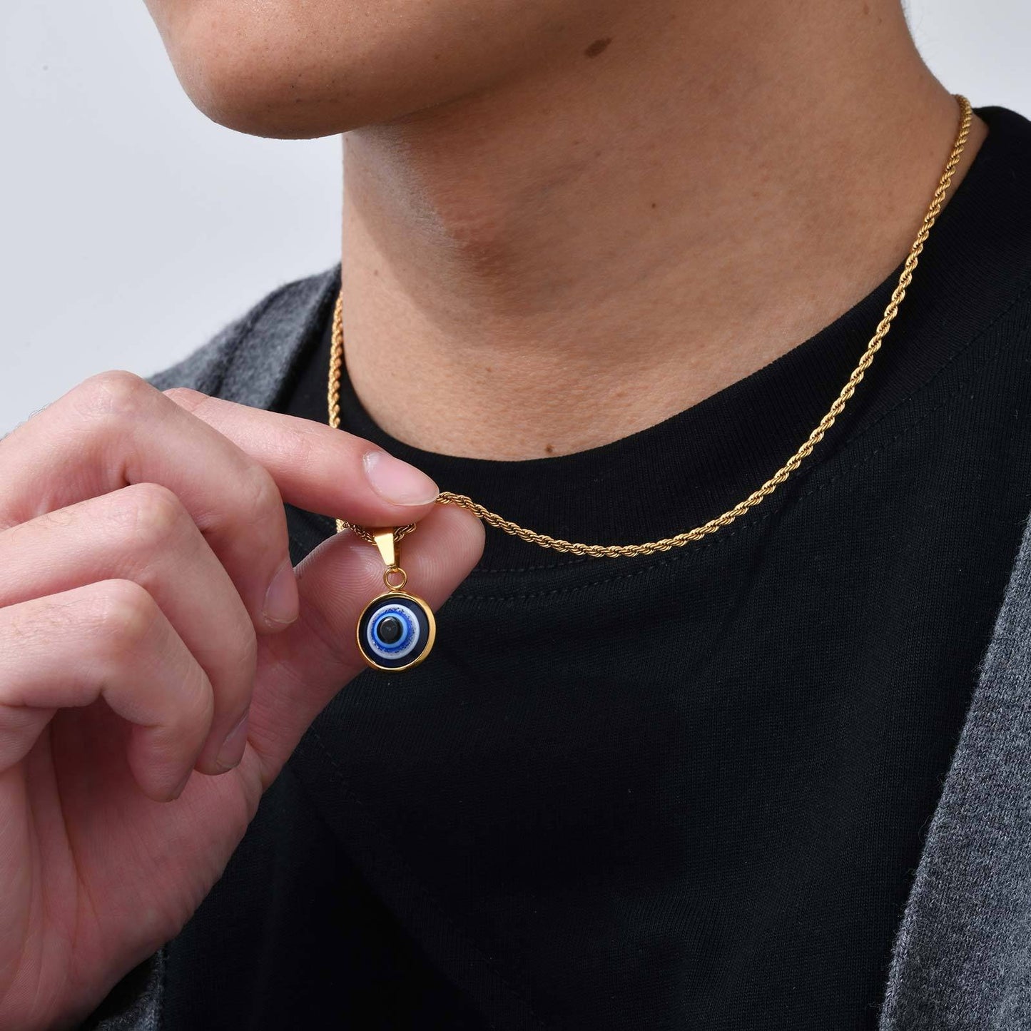 Collar con colgante de ojo malvado de acero inoxidable Kemstone, joya minimalista dorada para el día a día PN-1848