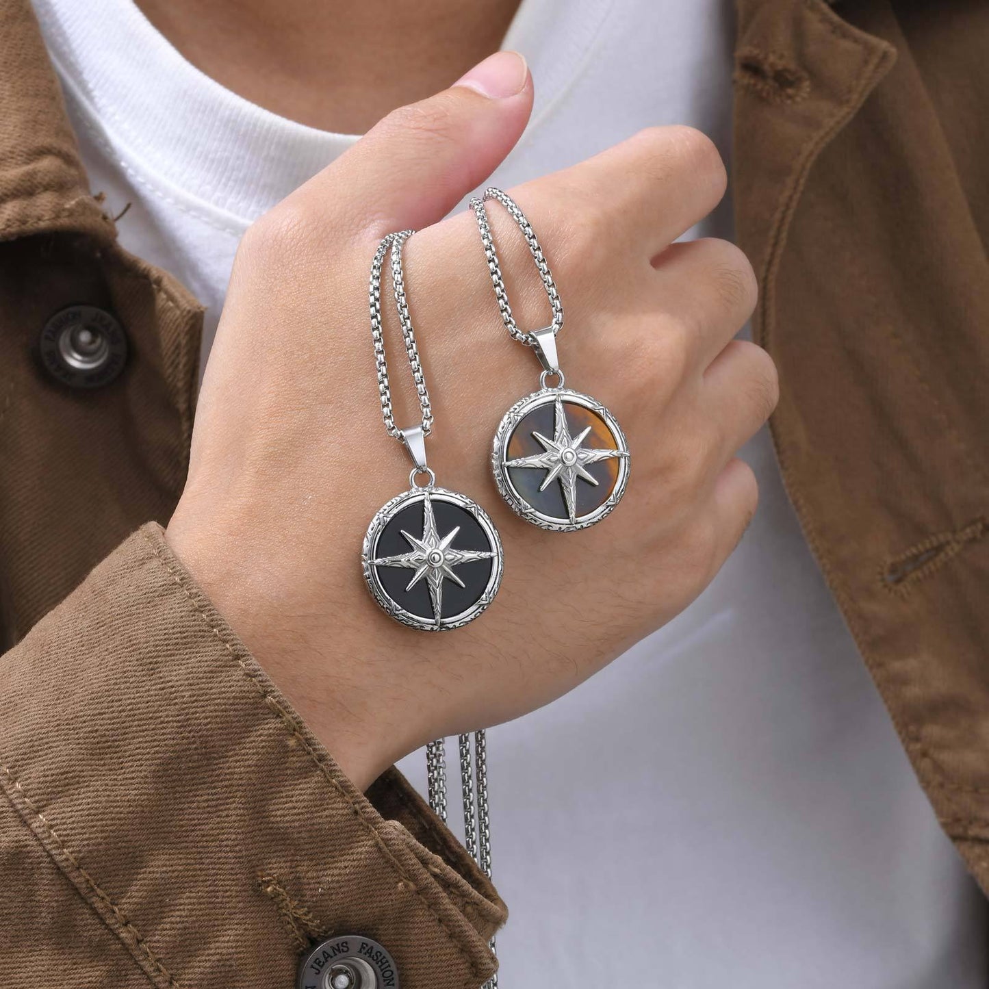 Collar con colgante de ojo de tigre octagrama de acero inoxidable Kemstone para hombre, ideal para uso diario y regalos PN-2092