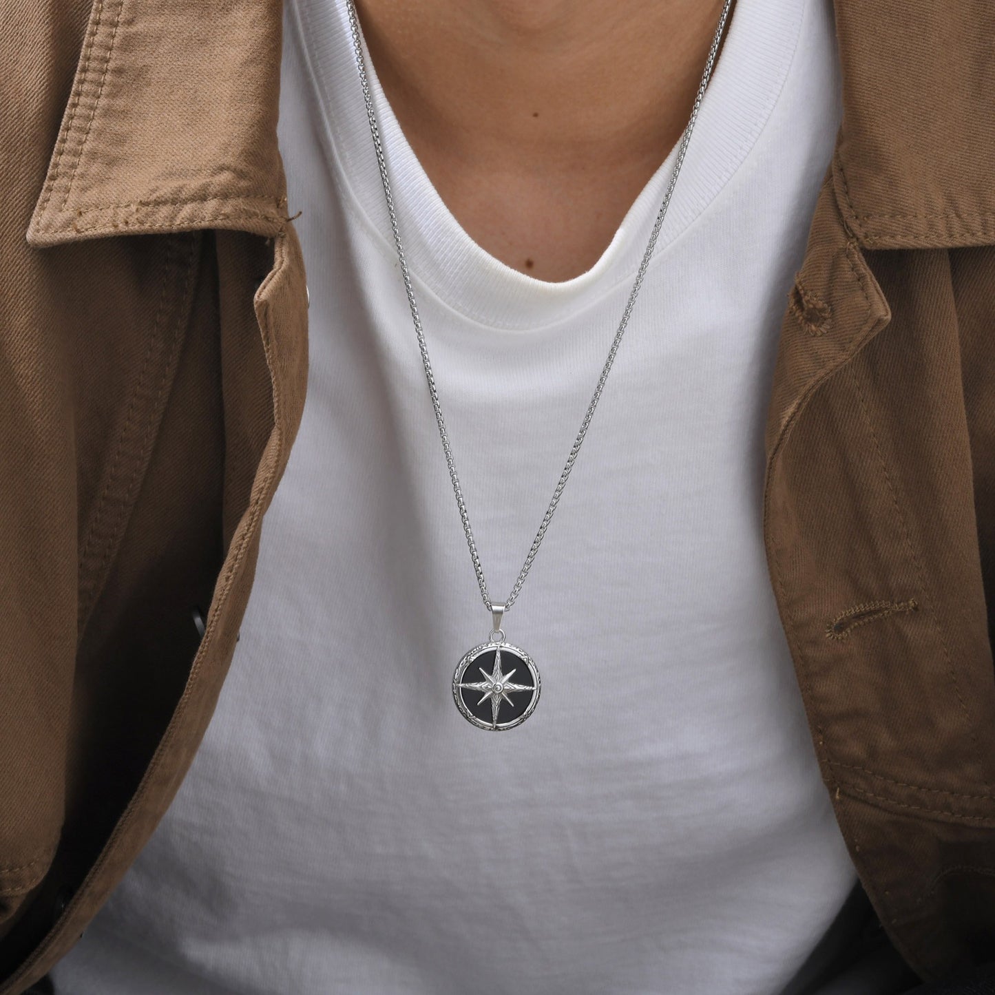 Collar con colgante de ojo de tigre octagrama de acero inoxidable Kemstone para hombre, ideal para uso diario y regalos PN-2092