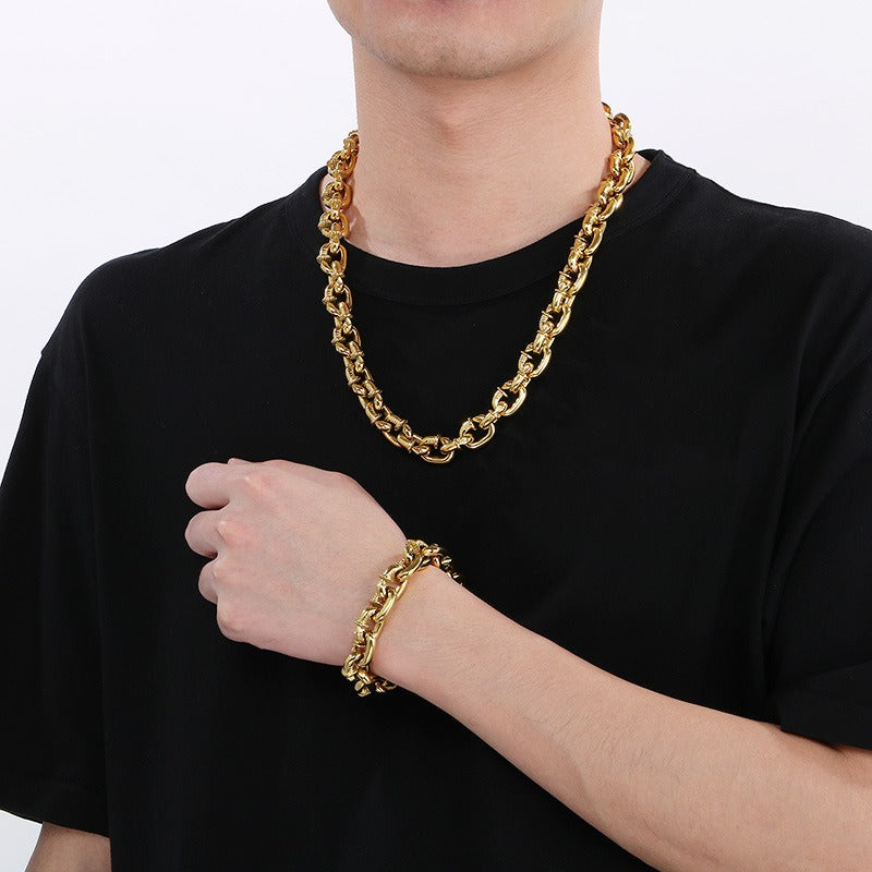 Kemstone Men’s Rivet Chain Bracelet or Necklace – Stainless Steel Punk Nail-Link Jewelry KB126373