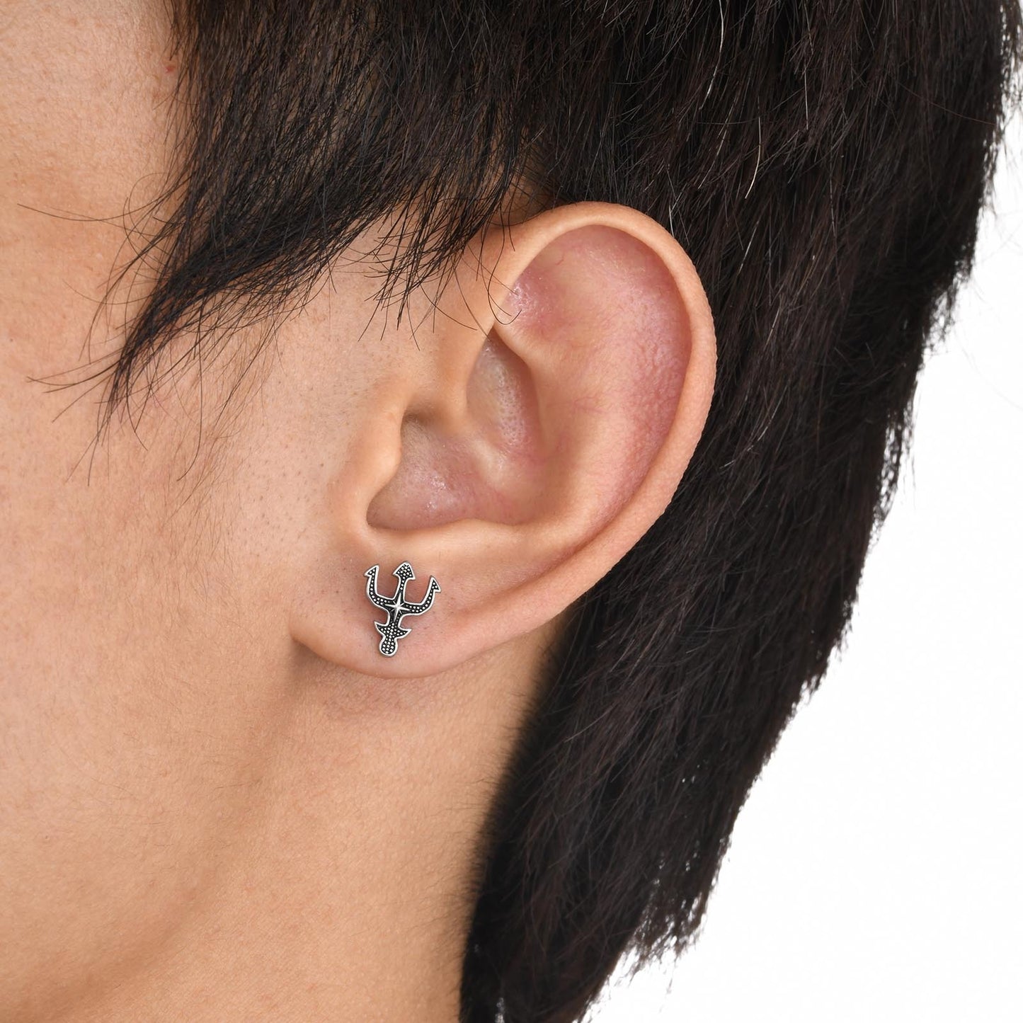 Pendientes de tridente Kemstone de acero inoxidable para hombre - Pendientes de hexagrama, resistentes y de uso diario con un toque minimalista 430S-1