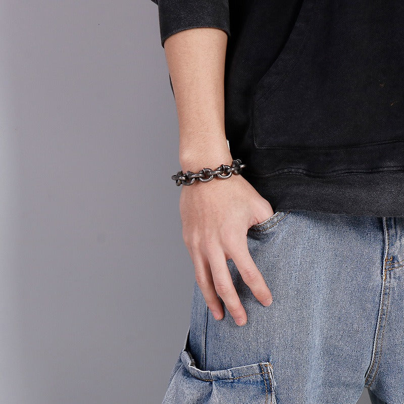 Kemstone Nail Cuff Chain Bracelet – Stainless Steel Punk Men’s Jewelry Vintage Rustic Finish KB126373