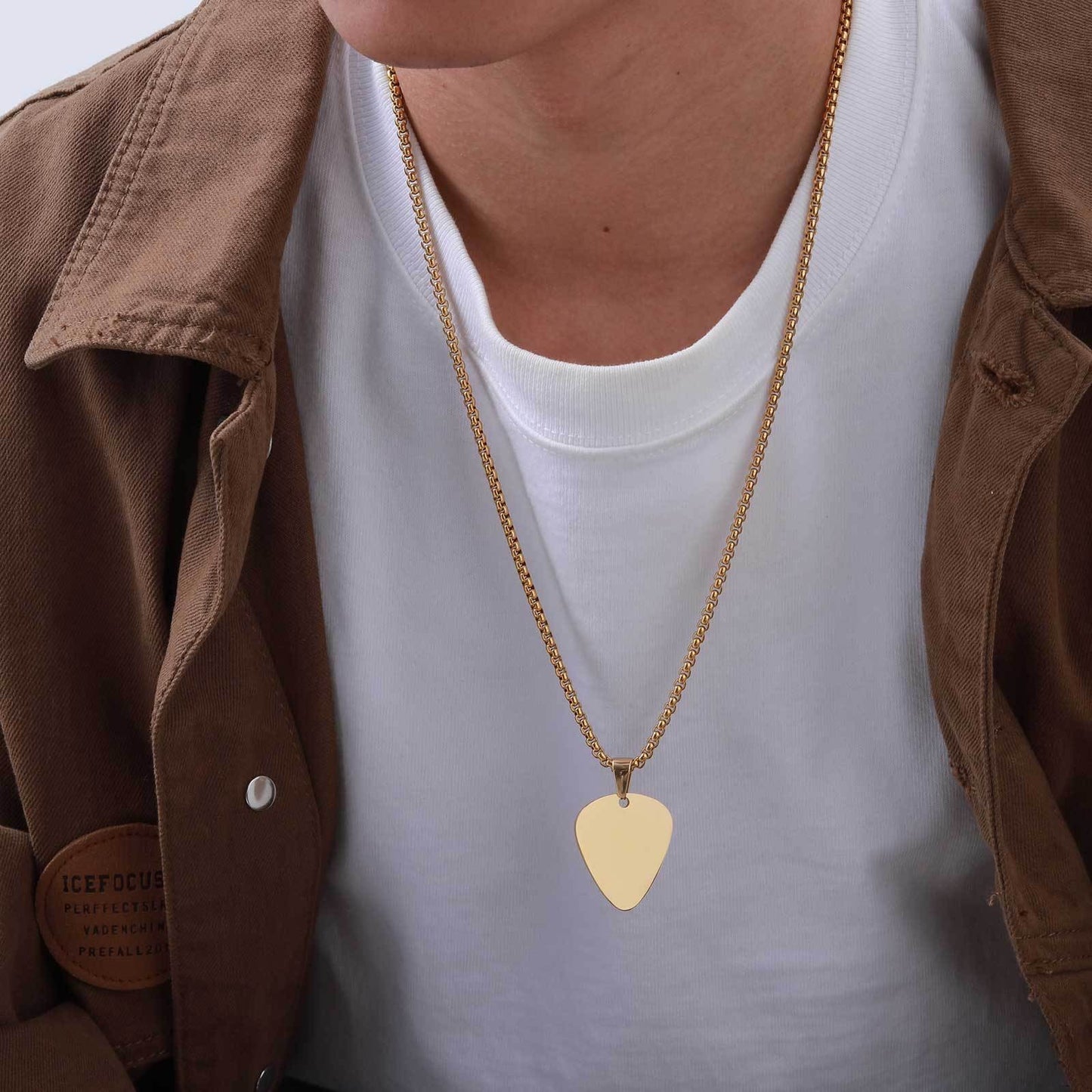 Kemstone Steel Guitar Pick Pendant Necklace – 316L Stainless Steel Minimalist Rock Jewelry PN-1843