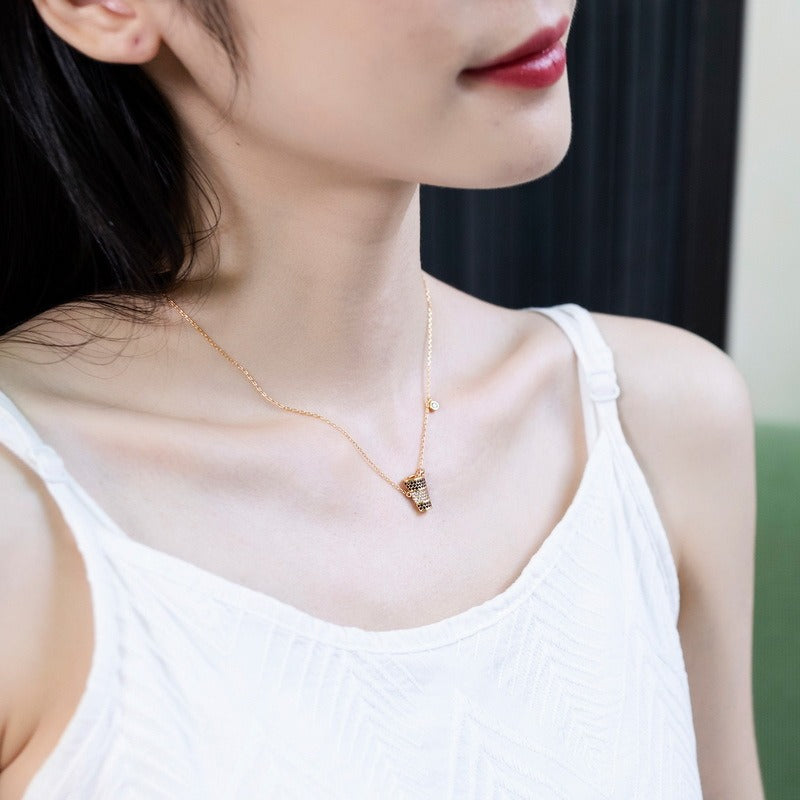 Collar artesanal Kemstone con diseño original de bebida de verano para mujer, en plata de ley S925 con circonitas de colores - 45,7 cm