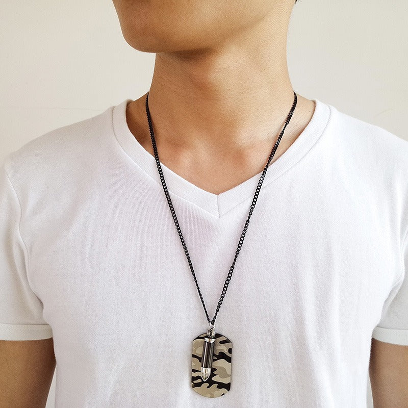 Colgante de bala de camuflaje táctico Kemstone - Collar resistente de acero de titanio para hombre, ideal para exteriores y estilo urbano PN-1070