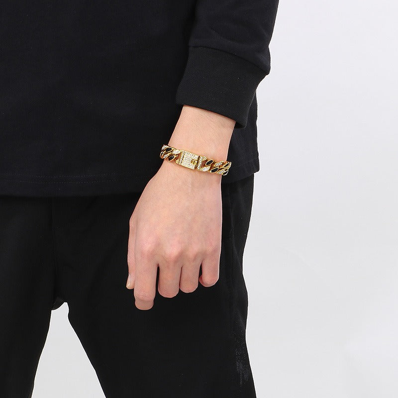 Kemstone 14mm Cuban Link Bracelet with Resin Crystal – Titanium Steel Men’s Street Style KB179928